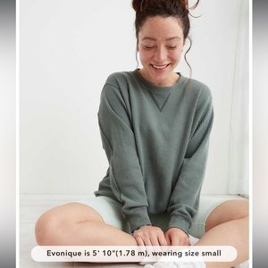Aerie The Sweat Waffle Crew Neck Sweatshirt size Small in Royal Palm